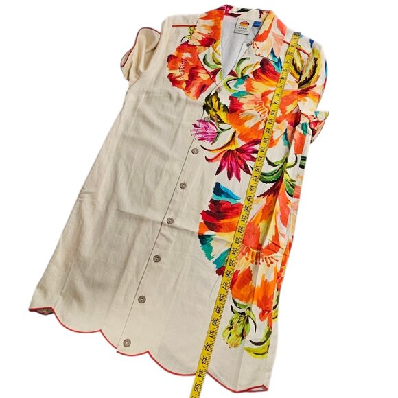 Farm Rio x Anthropologie Scalloped Shirt Dress, Linen Blend, Floral, Resort, M - Picture 4 of 11